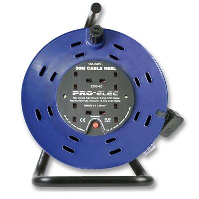 Pro Elec 30m Kabeltrommel 13A 4 Buchsen Verlängerungsrolle 98ft Trommel 4 Gang Home Power