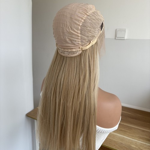 Long Straight Ash Blonde Soft T Lace Frontal Wig Layered Heat Resistant Hair - Picture 6 of 8