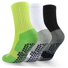 Kids Grip Soccer Socks Boys Basketball Small 3 Pairs, Black neon Green white
