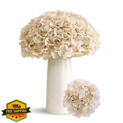 KISLOHUM Beige Artificial Hydrangea Flowers, Silk Heads w/Stems, 80pcs