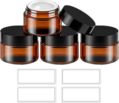 Thick Amber 1 oz Glass Jars with Lids & Inner Liners, 4 Pack Small Amber Glass J