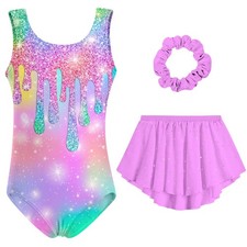 Gymnastics Leotards for GirlsSize 5-6 Ice Cream Neon Gymnastics Outfit 3 Piec...