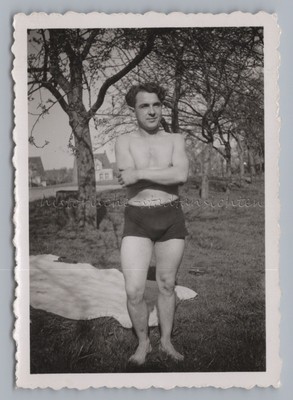 Young Man in Swim Trunks - Vintage Photo 1930s