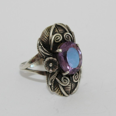 Vtg. Southwestern Sterling Silver Floral Amethyst Ring Sz: 9.5 [026WEA]