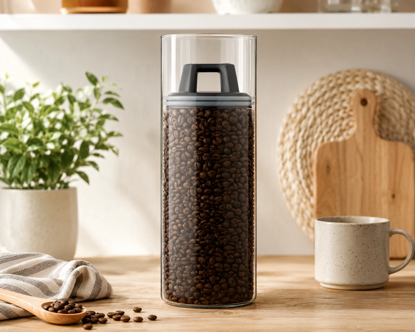 2000ml Airtight Glass Storage Jar Vacuum Seal Coffee Bean Tea Food Container