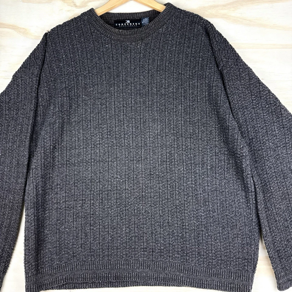 Suéter con textura de diamante cuello redondo ropa deportiva Consensus vintage para hombre XL hecho en EE. UU. Foto 3 de 4
