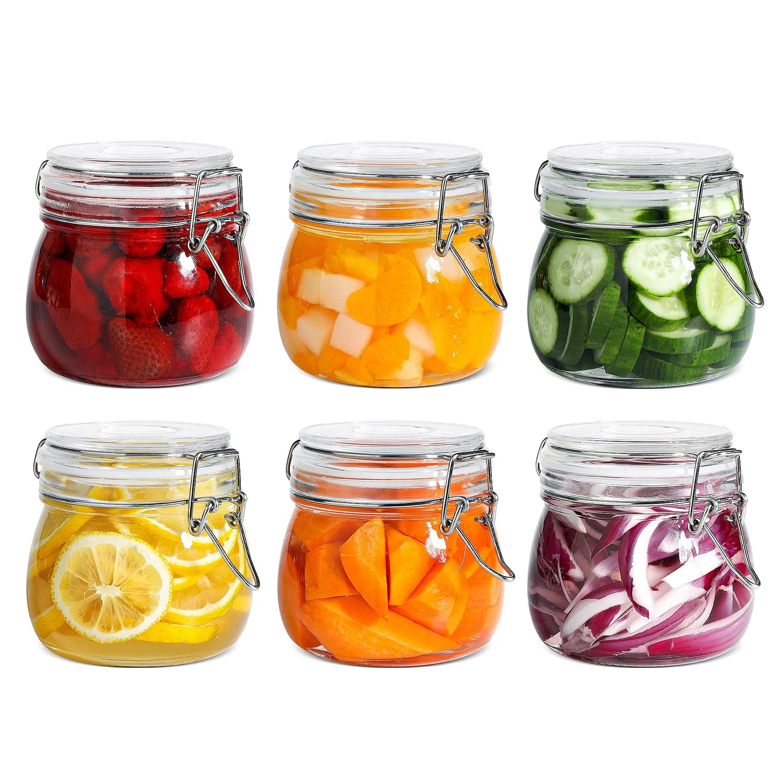6-Pack 17oz Short Glass Jars for Drawers, Small Airtight Food Canisters for S...