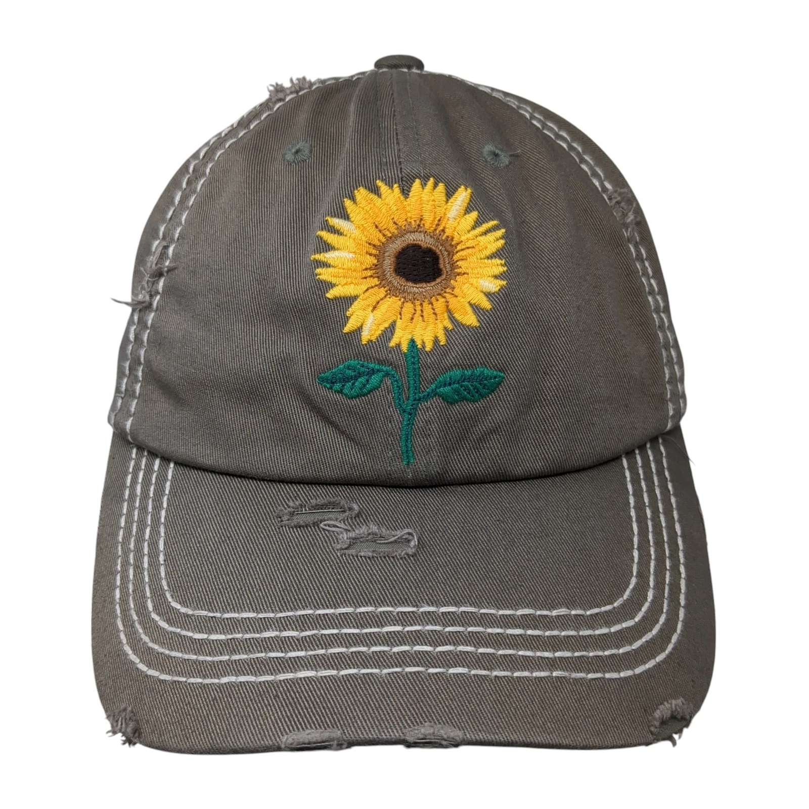 Sunflower Strapback Hat Brown One Size Embroidered KB ETHOS Vintage