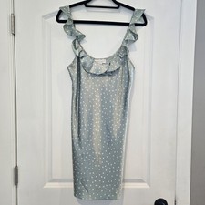 Morgan Taylor Full Slip Light Blue Polka Dot M 100 Polyester Ruffle Bow