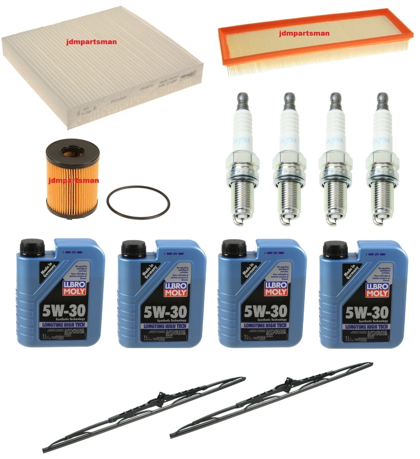 2012-2016 Fiat 500 tune up kit w/ 4 Qts Synthetic 5W-30 Oil  Bosch Wiper Blades
