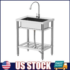 Stainless Steel Commercial Kitchen Sink w/ Faucet ,Freestanding Single Bowl Sink