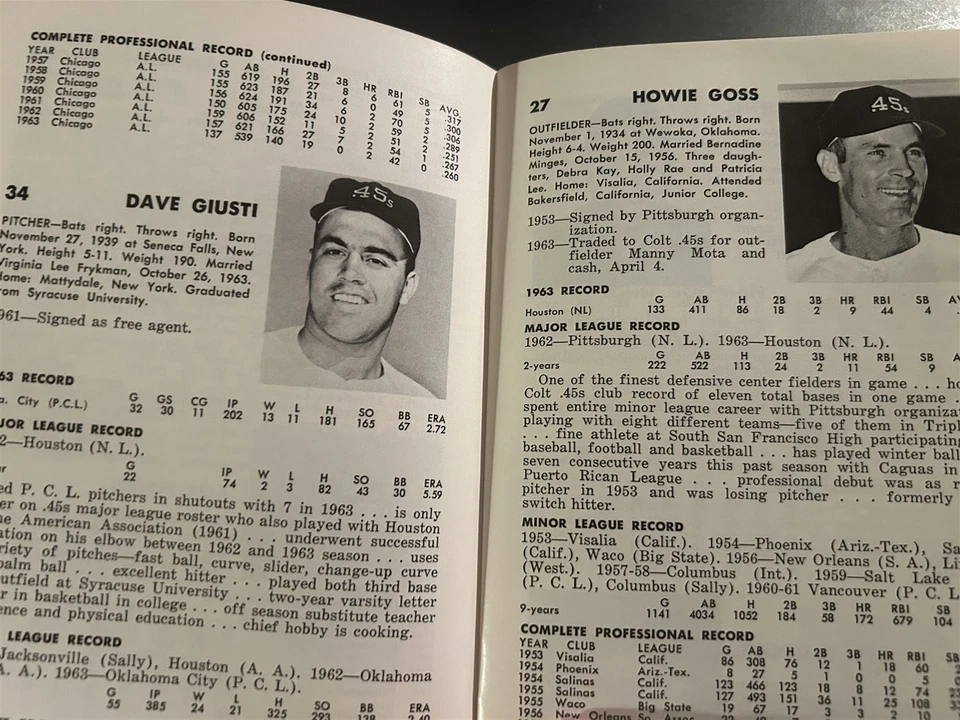 1964 HOUSTON COLT 45s JOE MORGAN Rusty STAUB Nellie FOX Lum HARRIS Yearbook - Image 3 of 4