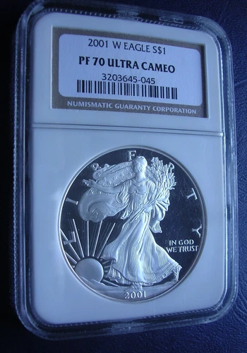 2001-W American Silver Eagle 1 Oz PF70 UCAM NGC Brown Label