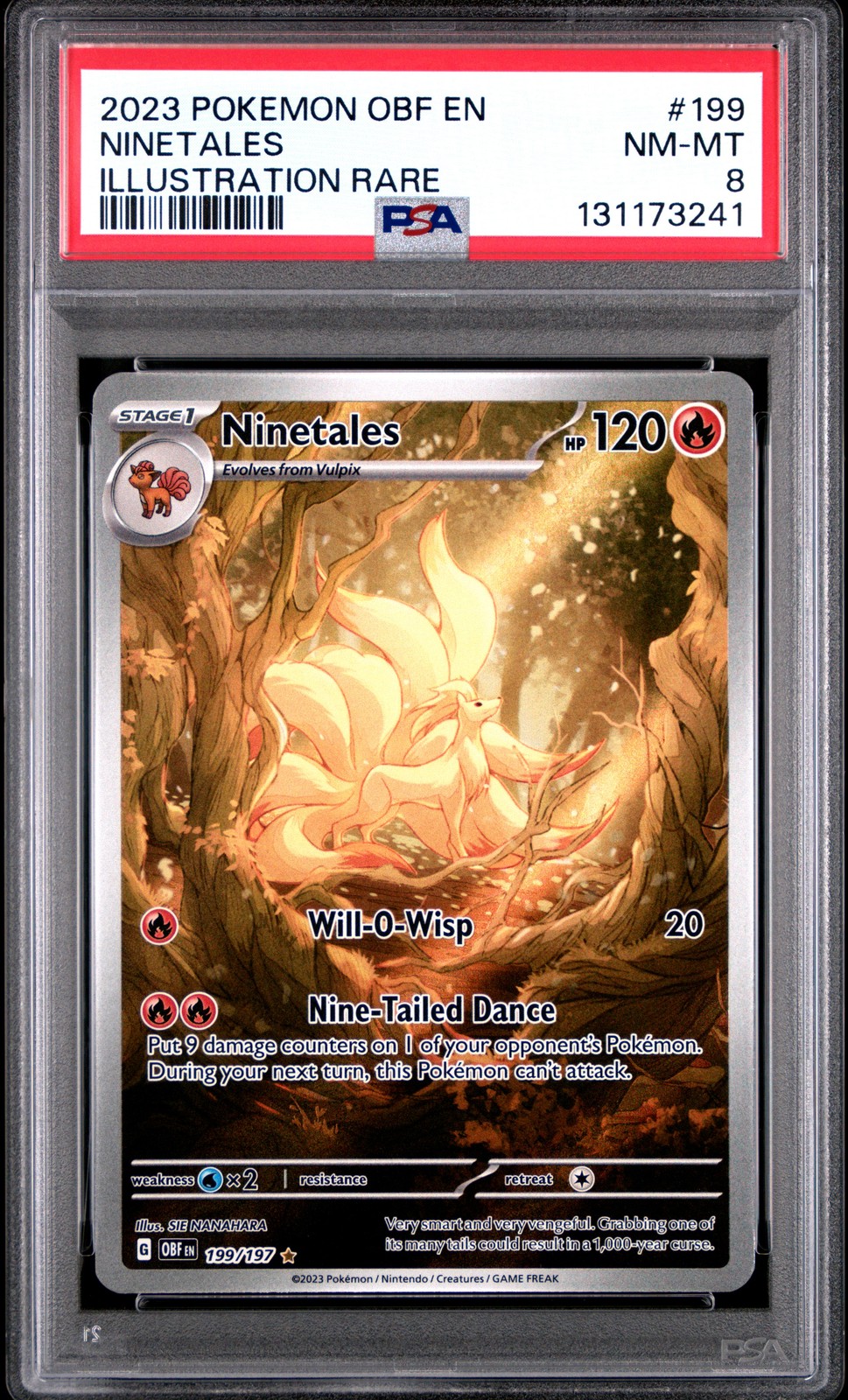 2023 POKEMON OBF EN-OBSIDIAN FLAMES ILLUSTRATION RARE #199 NINETALES PSA 8