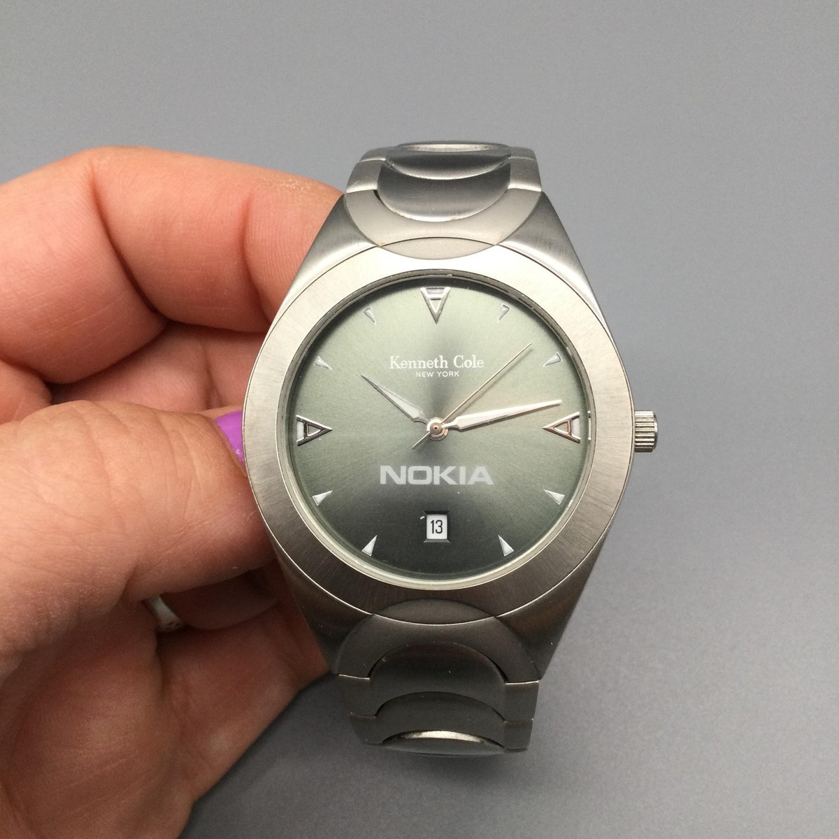 Kenneth Cole Mens Watch 37mm Silver Tone Date Nokia KC3215 New