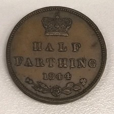 1844 Queen Victoria Half Farthing Coin