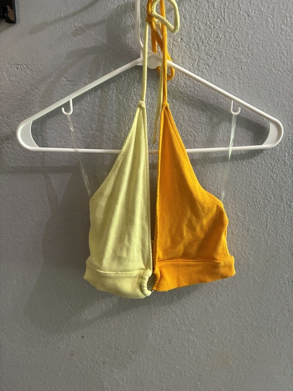Y2K Colorblock Ribbed Halter Top Silver Ring PAC Sun Cares Small