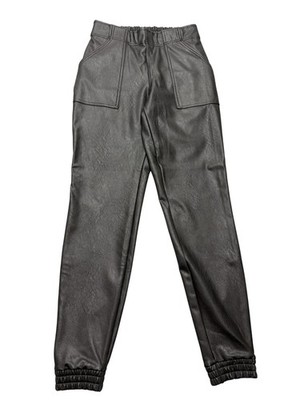Spanx Faux Leather Jogger Pants Womens S Black Elastic Waist Cuffed Pockets