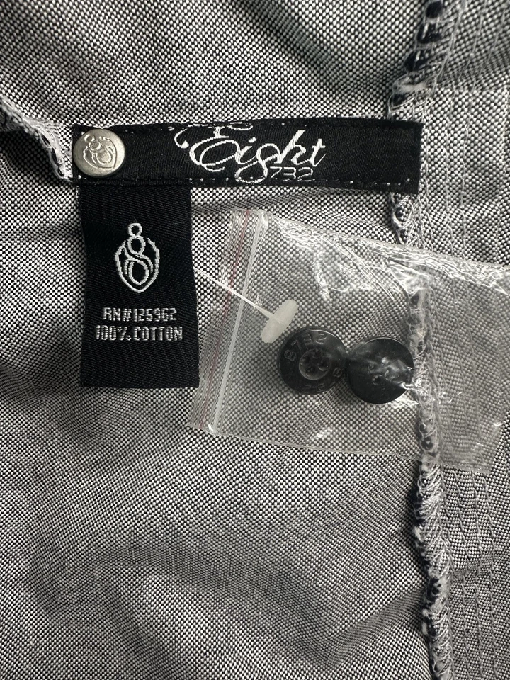 Eight 732 Shirt Mens 3XL Gray Short Sleeve Button Up Utility Pockets Embroidered - Image 4 of 4