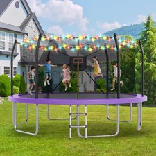 16ft Trampoline w/ LED Lights  Basketball Net, Outdoor Kids  Adults, Purple