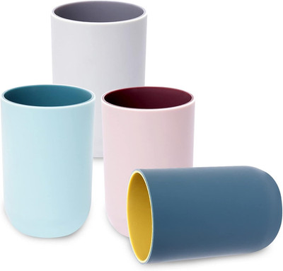 Zahnbürstenbecher 4er Set aus Kunststoff für Kinder und Erwachsene langlebig bun
