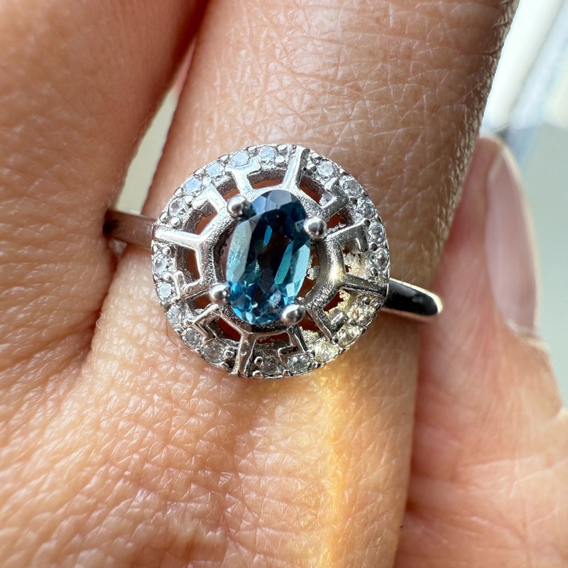 925 Sterling Silver Ring 5x3mm Natural London Blue Topaz Gemstone Zircon Flower