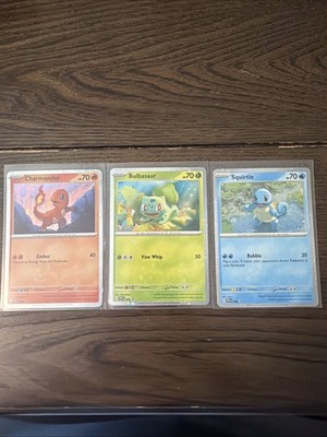 Pokemon 151 Poster Promo 3 Card Set - Bulbasaur Charmander Squirtle Cosmo Holo