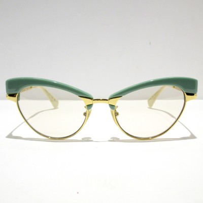 Gucci GG1131S 002 Eyeglasses Women's Gold Oval Frame Teal Cat Eye Trim + Case