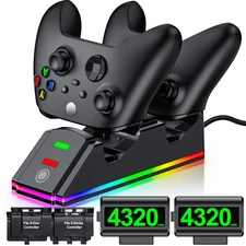 For XBox One Series X/S Controller Charger Station+4320mWh Rechargeable Battery