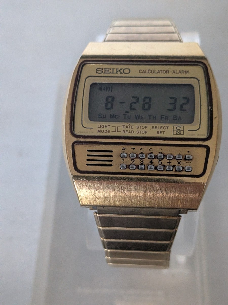 Vintage Working Seiko C359-5019 Rare GOLD TONE Calculator Alarm