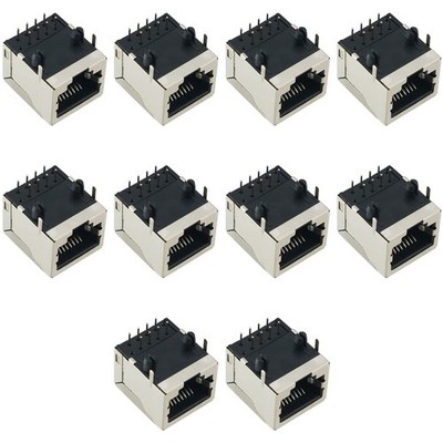 RJ45 PCB Jack 10PCS Shielded RJ45 8P8C 90 Degree Angle Network Modular Connector
