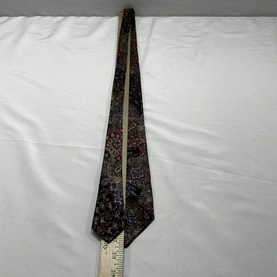Corbata De Colección Condesa Mara Corbata de Lujo Multicolor Paisley 54" x 3.5" Hecha en EE. UU. Logo Foto 4 de 4
