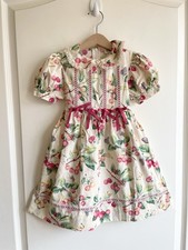 Rare Editions 1990s Cherry Print Dress Lace Trim Bows Girls Size 5 Cottagecore