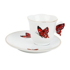 Cup and Saucer Set - Mini Coffee Mug with Plate Tea Set - Ceramic Butterfly