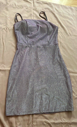 2 Midnight Doll Silver Sequin Glitter Mini Bodycon Strappy Dress Sweetheart S