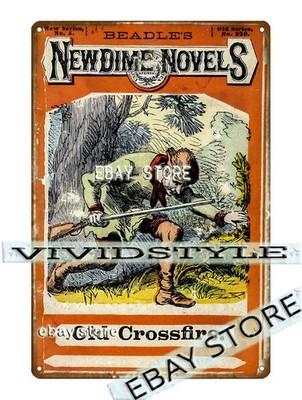 1875 Beadles New Dime Novels Old Crossfire Cowboy Western Tin Sign tin coffee