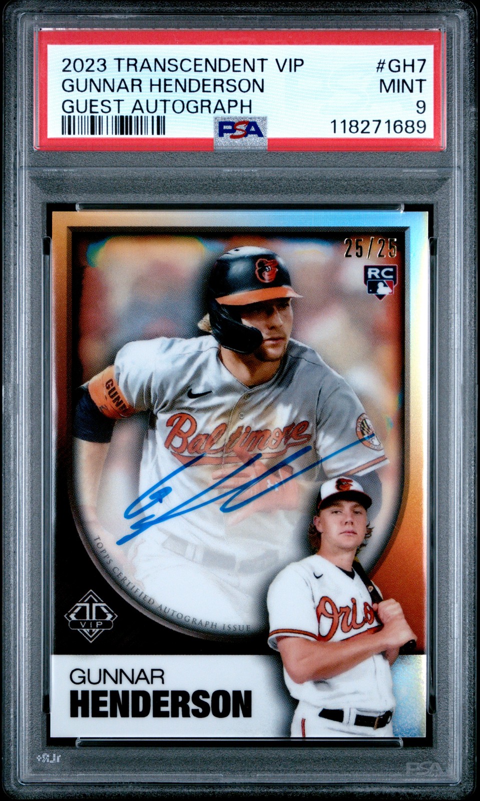 2023 TOPPS TRANSCENDENT COLLECTION VIP GUEST AUTO GUNNAR HENDERSON RC /25 PSA 9