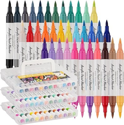 72 Color Acrylic Paint Markers Set, 36 Dual Brush Tip Art Markers for Rock, Canv