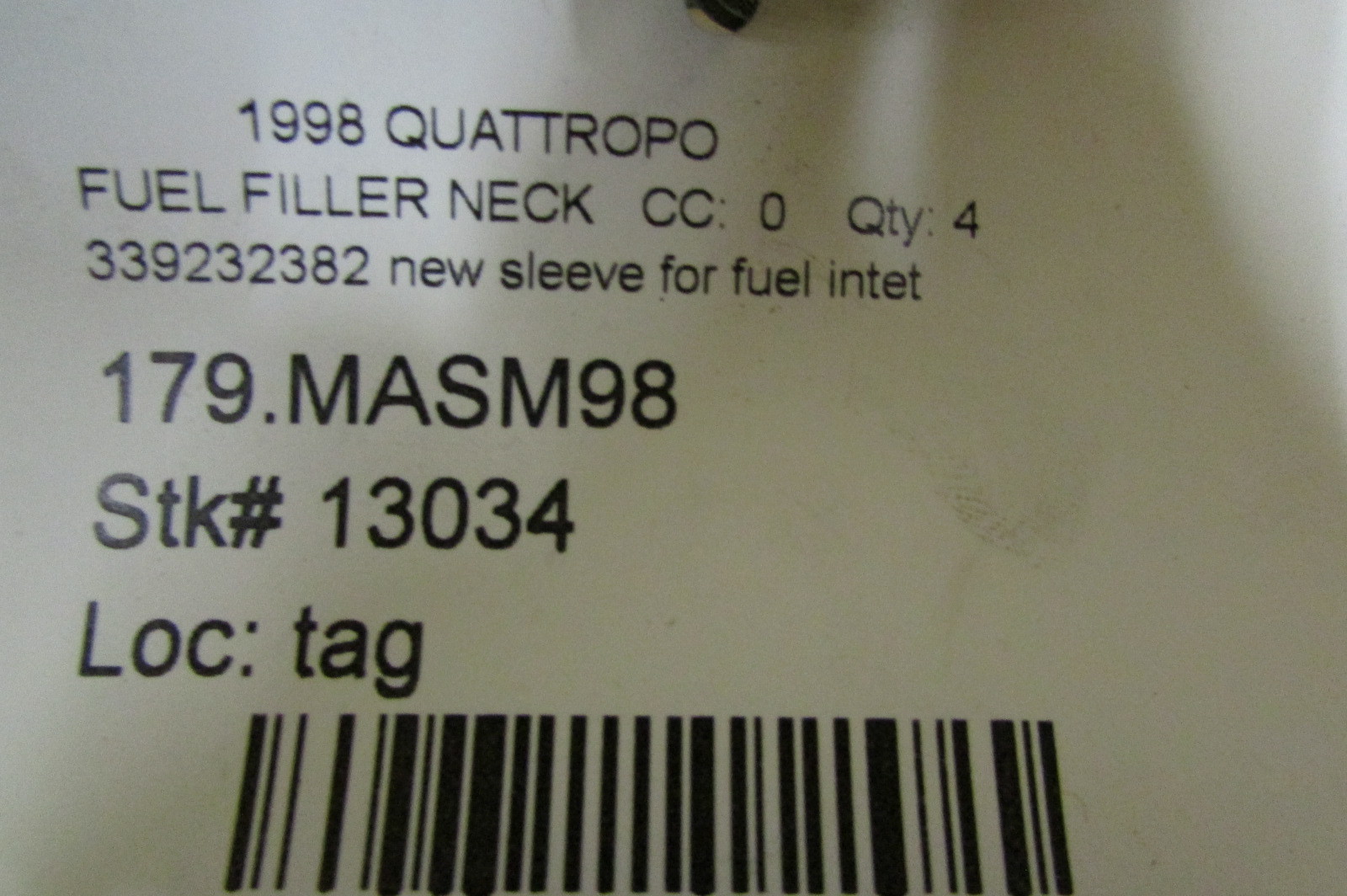 Maserati Quattroporte V8-V6 Evoluzione, Fuel Inlet Sleeve, New P/N 339232382