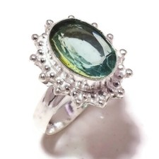 Bi Color Blue Quartz Oval Gemstone Silver Overlay Handmade Statement Ring US-10