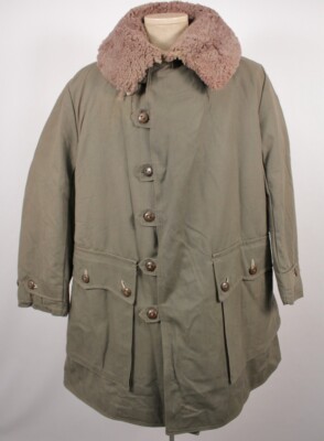 VTG Men's 1940s WWII Swedish Army Canvas Coat W Sheepskin Lining