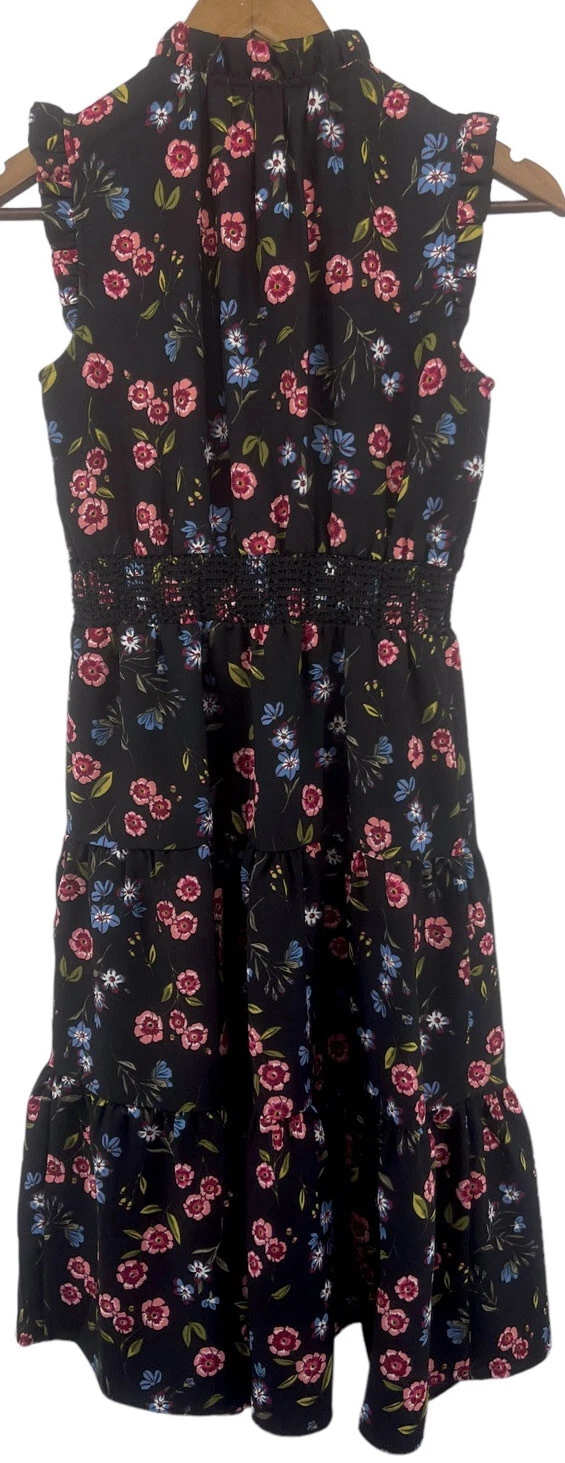 Abito Kate Spade donna X Small nero senza maniche vita smock selvaggio prato