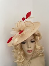 New Red Nude Beige Fascinator Feather Saucer Wedding Hat Formal Ascot Hatinator