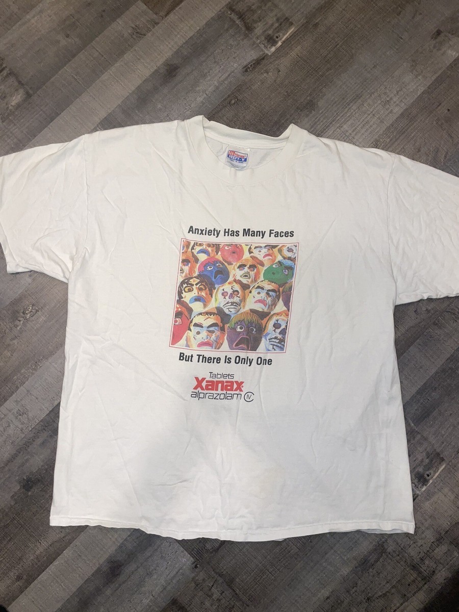 Vintage Xanax Anxiety Has Many Faces Promo T-Shirt Hanes Beefy T
