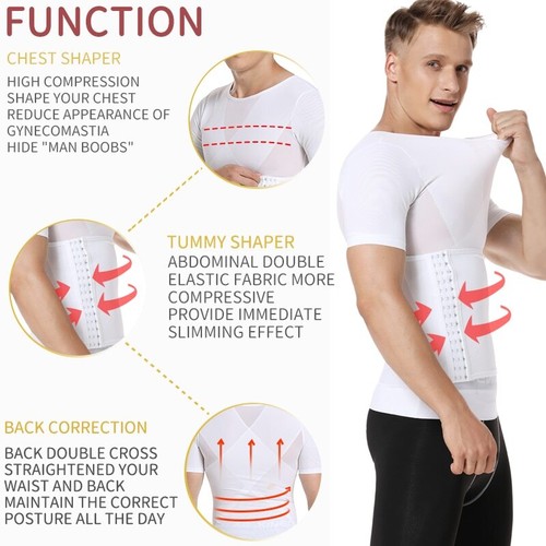 Mens Body Shaper Compression Vest Abdomen Belly Tummy Control Tee Shapewear - Picture 3 of 26