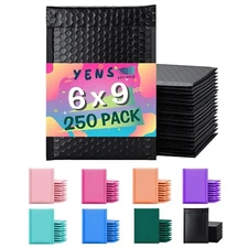 Yens® 250 #0 Poly Bubble Padded Envelopes Mailers 6 X 9 -Black