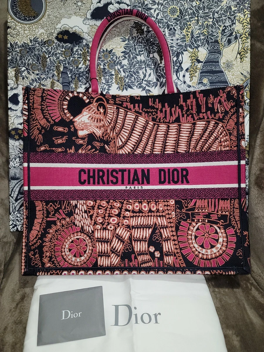 CHRISTIAN DIOR BOOK TOTE LIMITED EDITION, EMBROIDERED COTTON Bag Large  Size, New