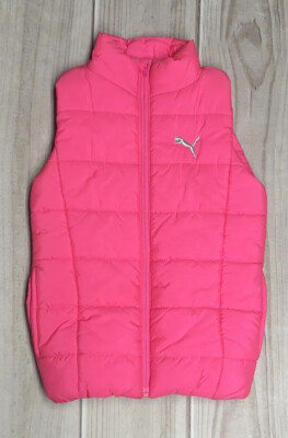 Puma Girls Size Small (7-8) Full Zip Quilted Puffer Vest Hot Pink Silver Logo