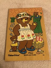 Vintage Fisher Price Bear  Cubs Wood Peg Puzzle 506