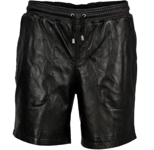Men's Black Leather Shorts Real sheepskin Leather Shorts Slim Fit Classic Shorts